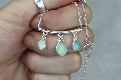 Welsh Sea Glass Silver Bar Necklace