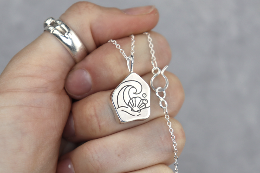 Welsh Sea Glass Silver Necklace With Engraved Back