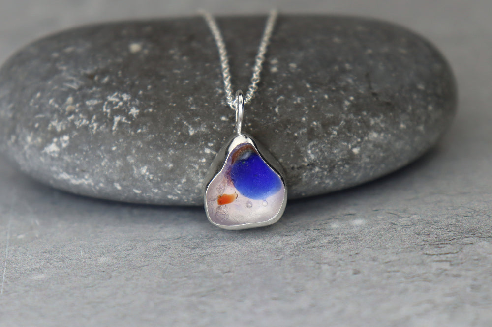 Welsh Sea Glass Silver Necklace With Engraved Back