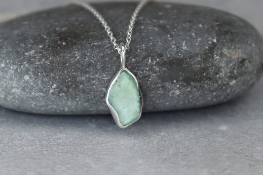 Welsh Sea Glass Silver Necklace With Engraved Back