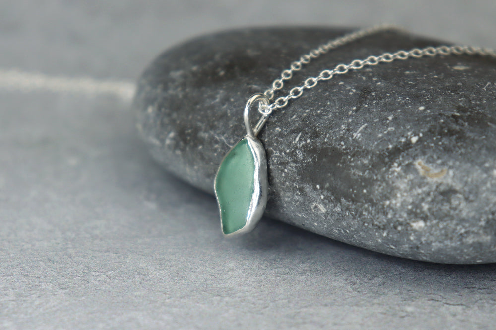 Welsh Sea Glass Silver Necklace With Engraved Back