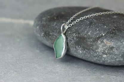 Welsh Sea Glass Silver Necklace With Engraved Back
