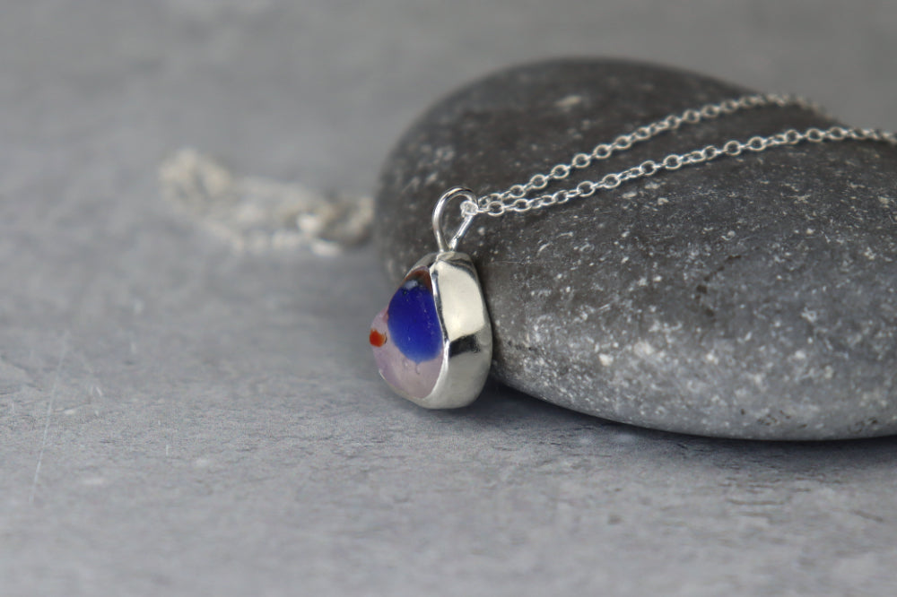 Welsh Sea Glass Silver Necklace With Engraved Back