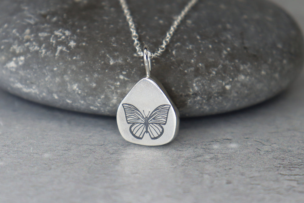 Welsh Sea Glass Silver Necklace With Engraved Back