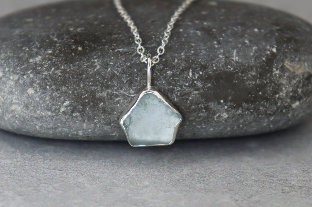 Welsh Sea Glass Silver Necklace With Engraved Back