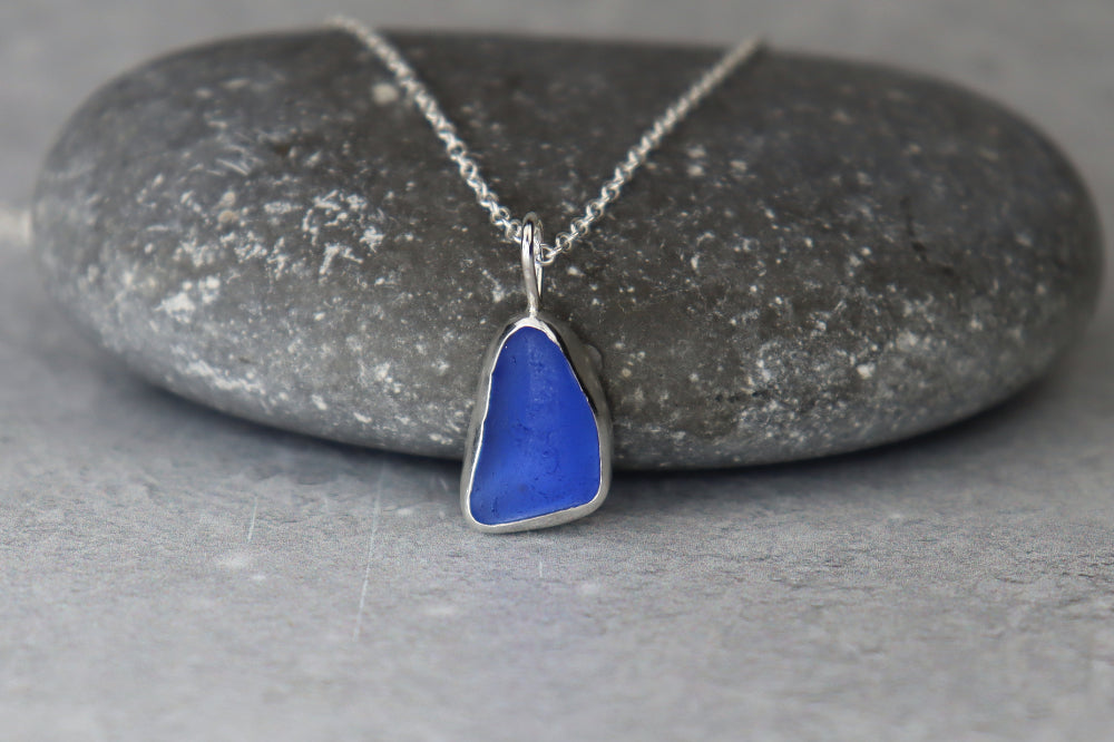 Welsh Sea Glass Silver Necklace With Engraved Back