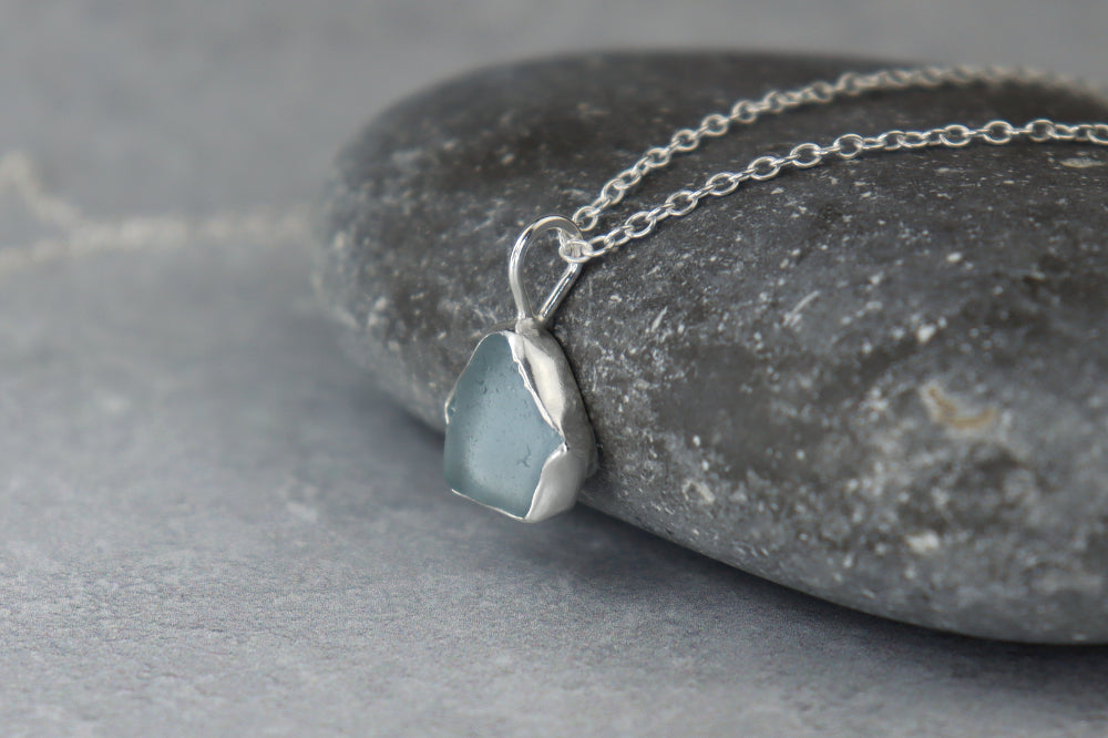 Welsh Sea Glass Silver Necklace With Engraved Back