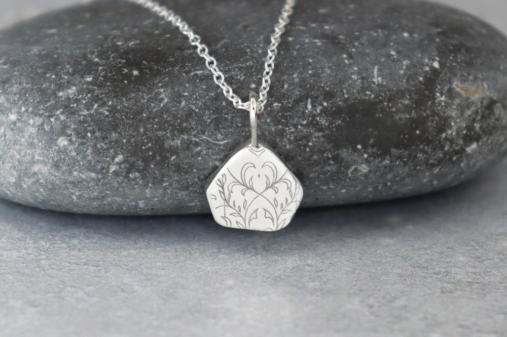Welsh Sea Glass Silver Necklace With Engraved Back