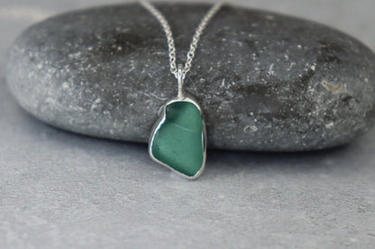 Welsh Sea Glass Silver Necklace With Engraved Back
