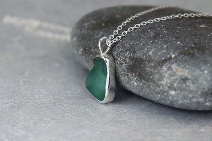 Welsh Sea Glass Silver Necklace With Engraved Back