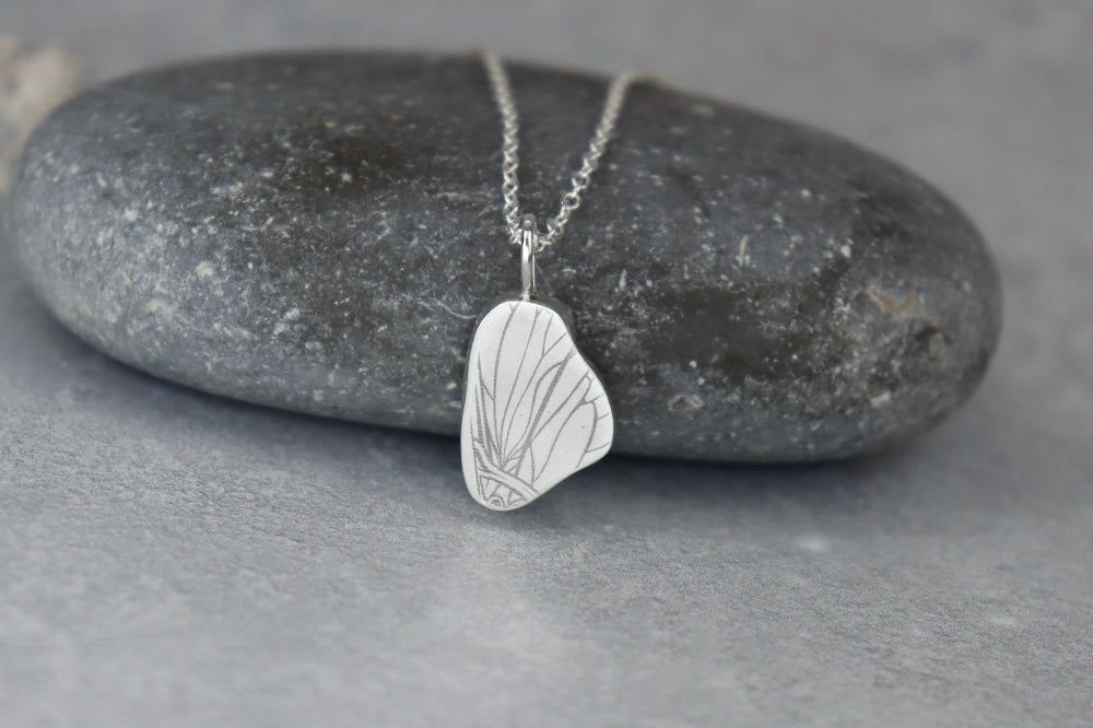 Welsh Sea Glass Silver Necklace With Engraved Back