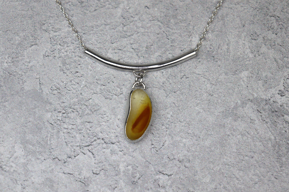 Welsh Sea Glass Silver Bar Necklace With Engraved Back