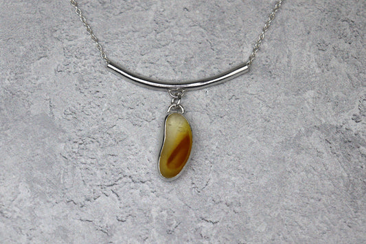 Welsh Sea Glass Silver Bar Necklace With Engraved Back
