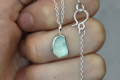 Welsh Sea Glass Silver Necklace With Engraved Back