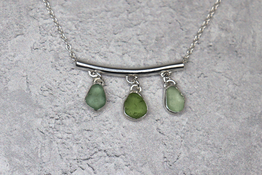 Welsh Sea Glass Silver Bar Necklace