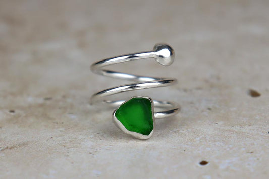 UK Size P/Q Welsh Sea Glass Ring