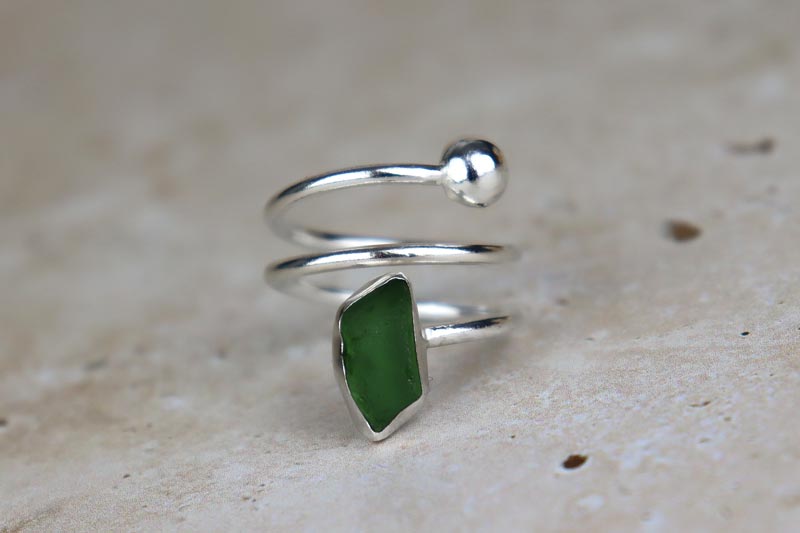 UK Size P/Q Welsh Sea Glass Ring