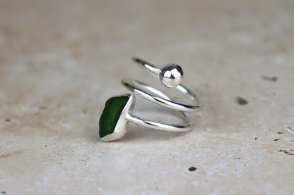 UK Size P/Q Welsh Sea Glass Ring