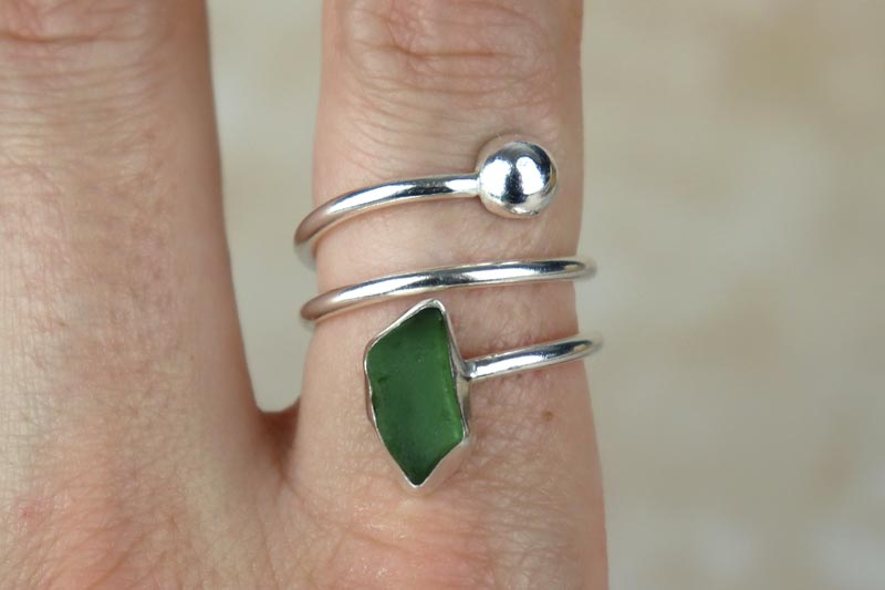 UK Size P/Q Welsh Sea Glass Ring