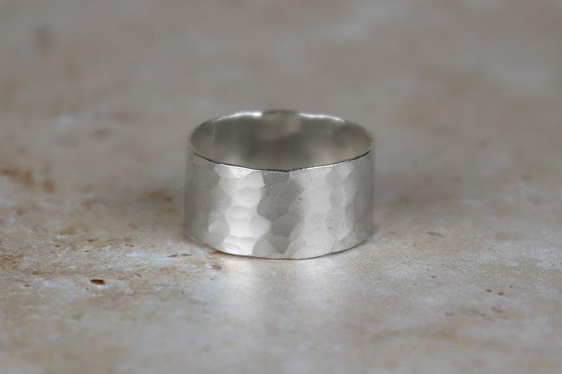 10mm Hammered Sterling Silver Band