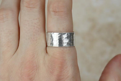 10mm Hammered Sterling Silver Band