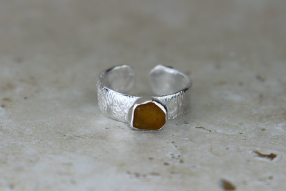 UK Size Q Reticulated Welsh Sea Glass Ring