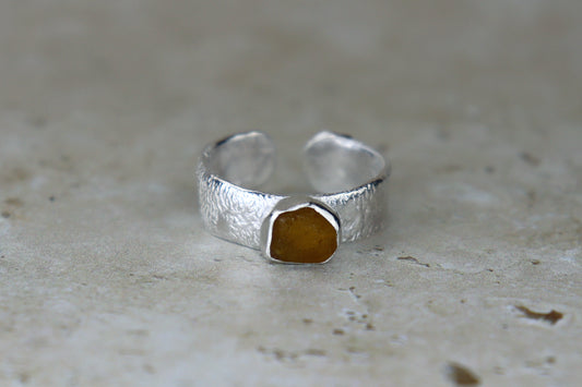 UK Size Q Reticulated Welsh Sea Glass Ring