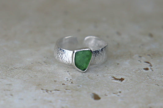 UK Size Q Reticulated Welsh Sea Glass Ring