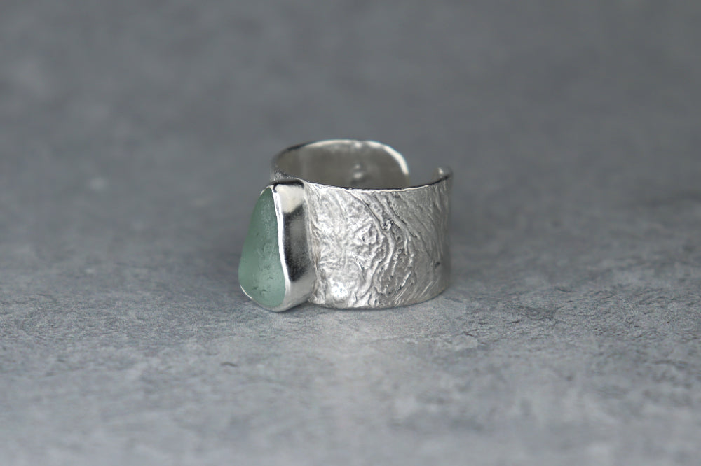 UK Size T Reticulated Welsh Sea Glass Ring