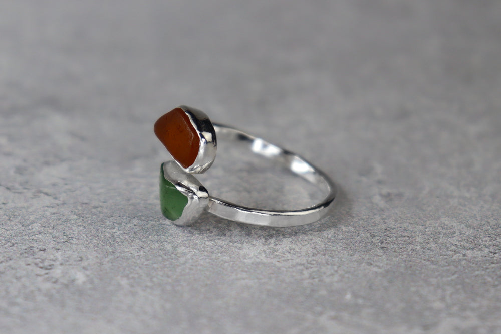 UK Size P/Q Welsh Sea Glass Ring