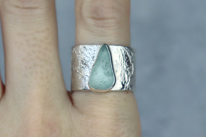 UK Size T Reticulated Welsh Sea Glass Ring