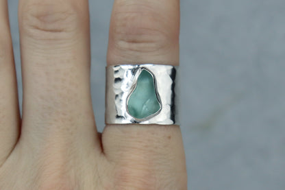 UK Size L Welsh Sea Glass Ring