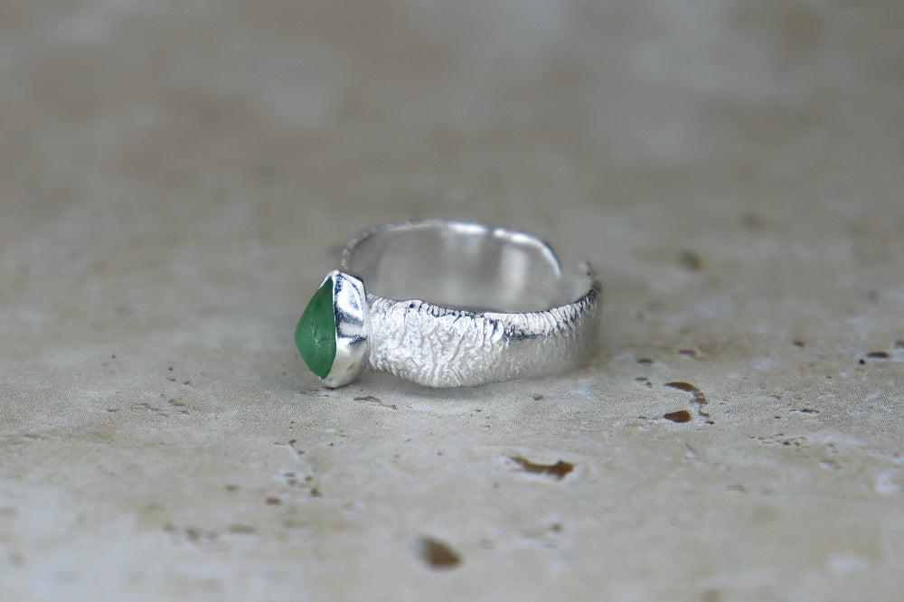 UK Size S Reticulated Welsh Sea Glass Ring