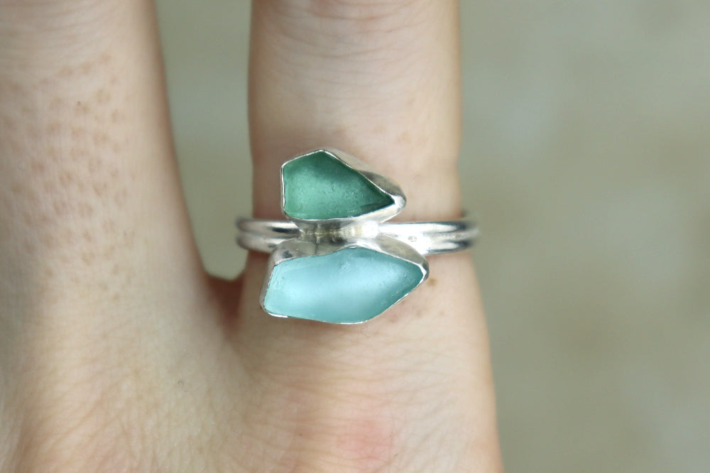 UK Size R Welsh Sea Glass Ring