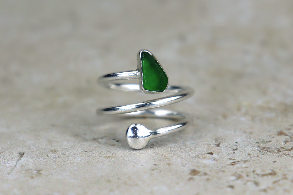 UK Size L Welsh Sea Glass Ring