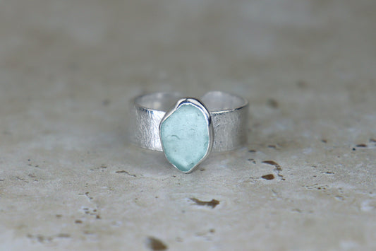 UK Size R Reticulated Welsh Sea Glass Ring