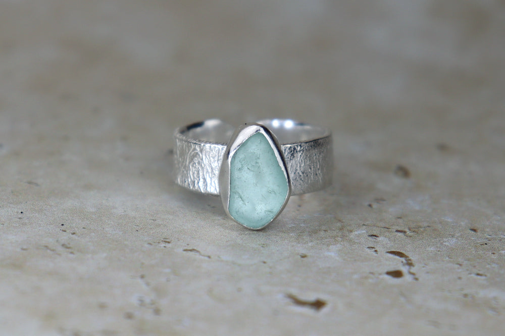 UK Size P Reticulated Welsh Sea Glass Ring