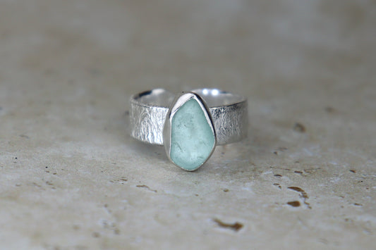 UK Size P Reticulated Welsh Sea Glass Ring