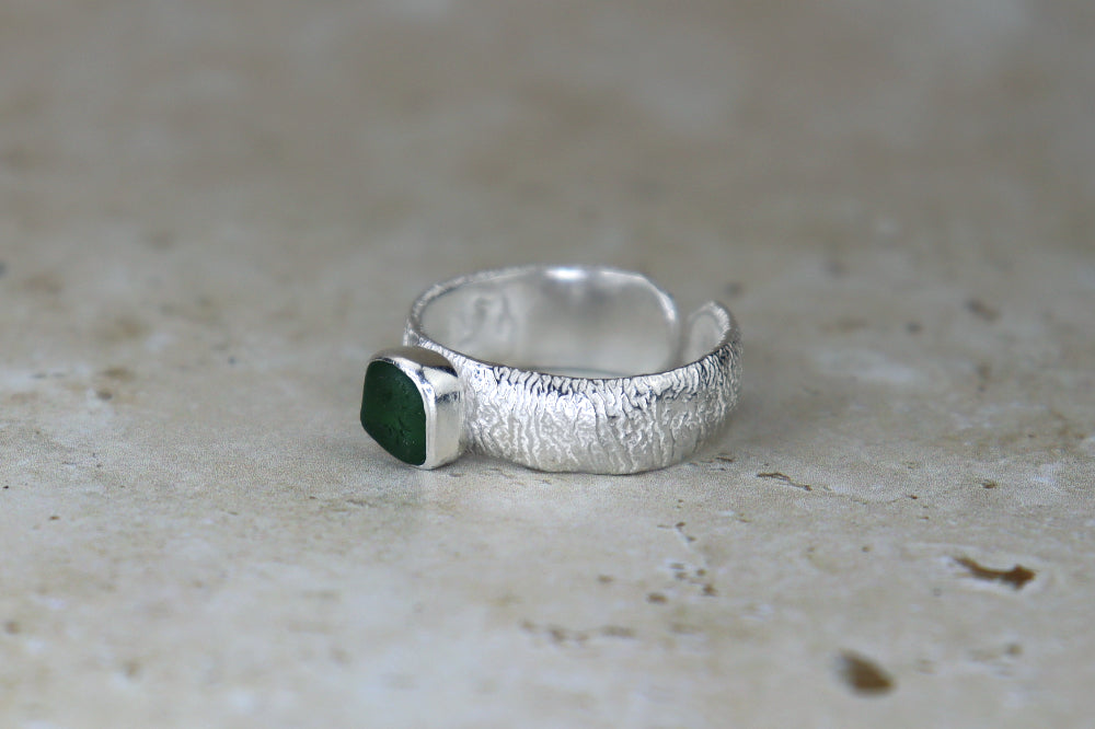 UK Size S Reticulated Welsh Sea Glass Ring