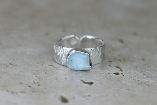 UK Size O Reticulated Welsh Sea Glass Ring