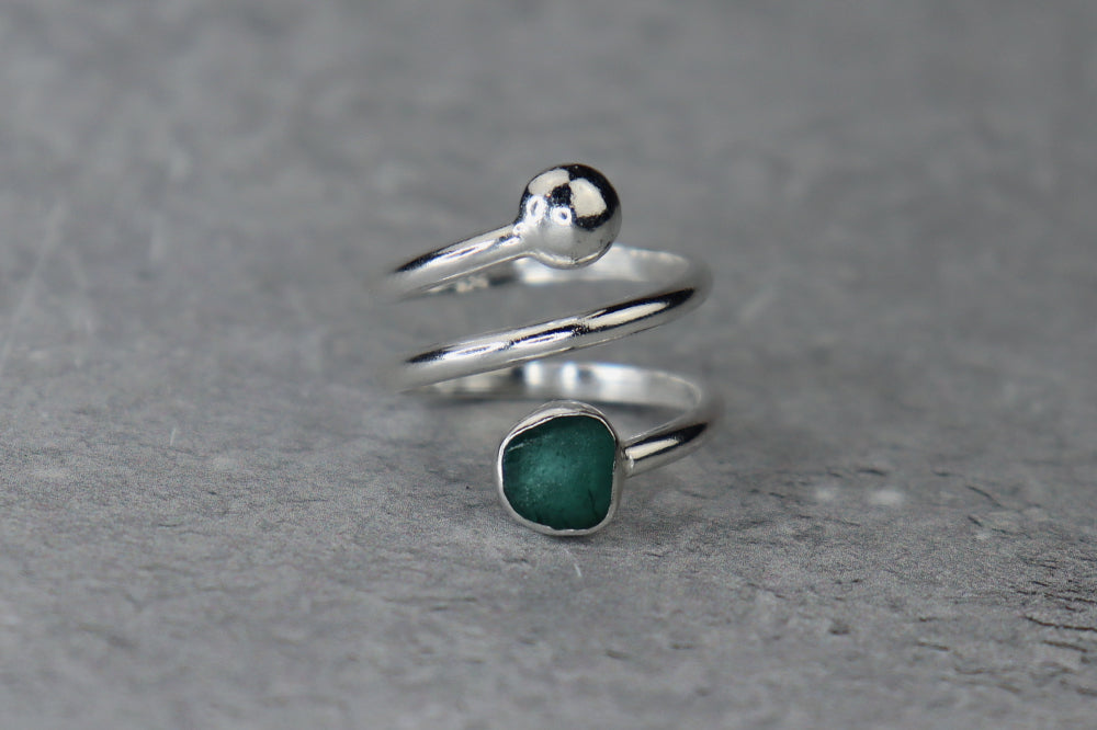 UK Size P/Q Welsh Sea Glass Ring