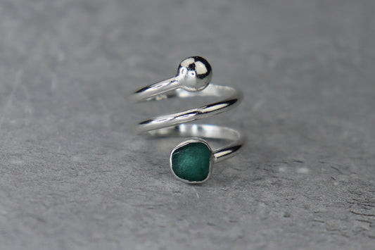 UK Size P/Q Welsh Sea Glass Ring