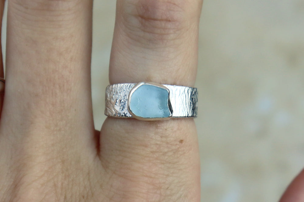 UK Size O Reticulated Welsh Sea Glass Ring