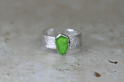 UK Size R Reticulated Welsh Sea Glass Ring