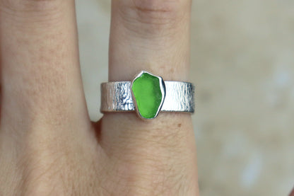UK Size R Reticulated Welsh Sea Glass Ring