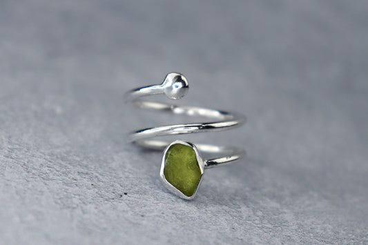 UK Size P/Q Welsh Sea Glass Ring