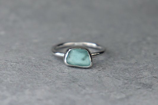 UK Size P/Q Welsh Sea Glass Ring