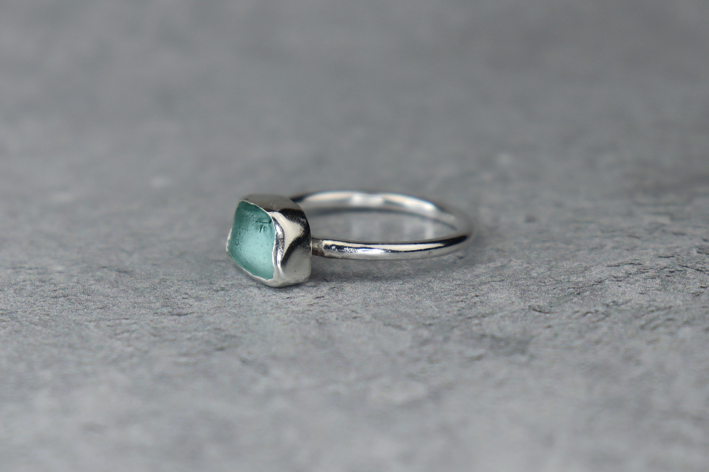UK Size P/Q Welsh Sea Glass Ring