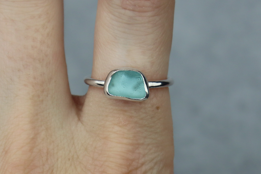 UK Size P/Q Welsh Sea Glass Ring