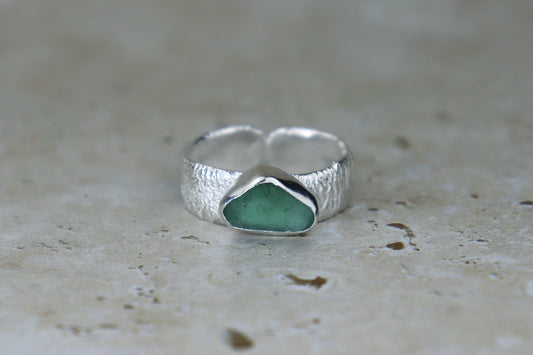 UK Size Q Reticulated Welsh Sea Glass Ring